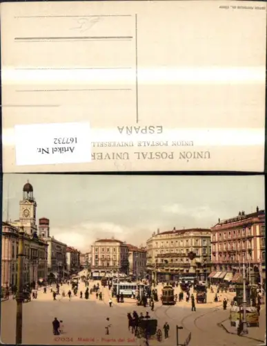 167732,Madrid Puerta del Sol Platzansicht Strassenbahn Kutsche Personen