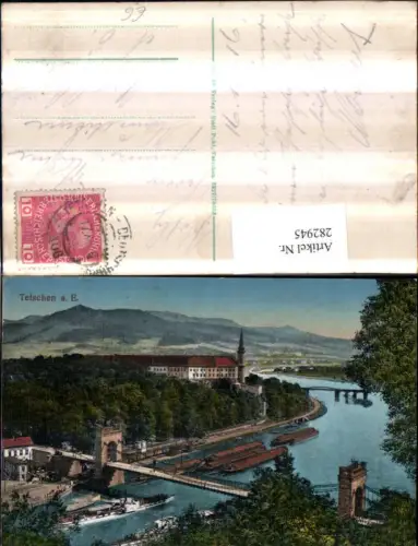 282945,Tetschen an d. Elbe Decin Brücke Schiffe Schloss