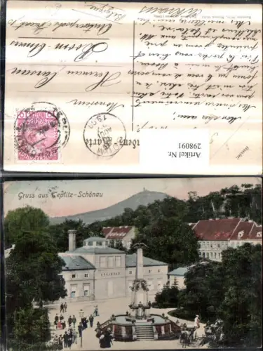 298091,Gruß aus Teplitz-Schönau Teplice Steinbad Obelisk Brunnen