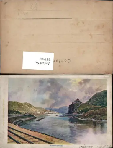 361410,Künstler AK F. Kopallik Burg Schreckenstein b. Aussig Usti nad Labem Fluss