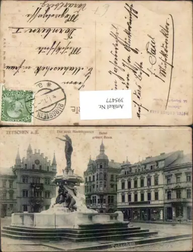 395477,Tetschen an d. Elbe Decin Marktbrunnen u. Hotel Grüner Baum
