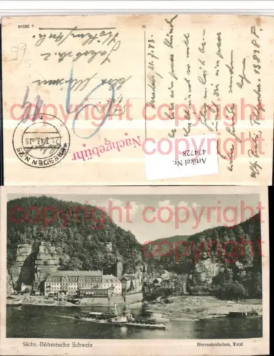 474728,Herrnskretschen Hrensko Totale Dampfer Nachgebühr Stempel