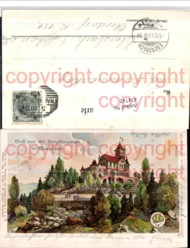 474742,Künstler Litho Gruß von d. Burgsbergwarte in Warnsdorf Varnsdorf