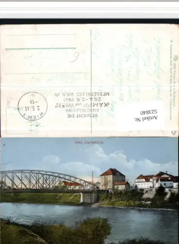 523840,Saaz Zatec Egerbrücke Brücke Stempel Ausstellung Kampf um Wien 1941