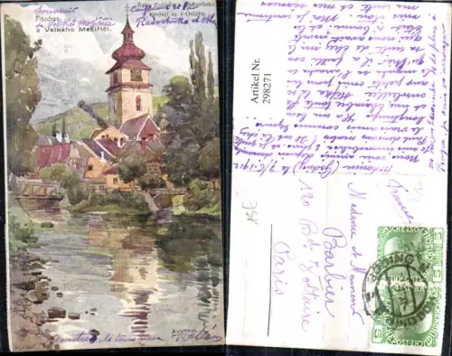 298271,Künstler AK Z. Vorlova Groß Meseritsch Reky Balinka a Radostinka spojuji se v Oslavu Kirche