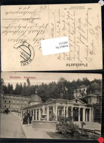 105131,Marienbad Kreuzbrunnen Leute Frau Hut 1908