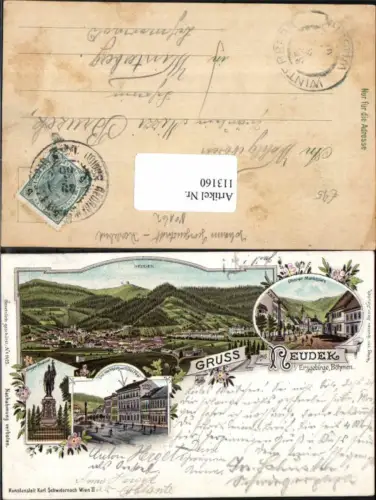 113160,Tolle Rare Litho Gruss aus Neudek im Erzgebirge Böhmen Nejdek Hotel Post 1890