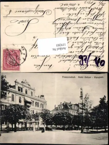 119203,seltene AK Franzensbad bei Karlsbad Hotel Gasthaus Holzer Paradies
