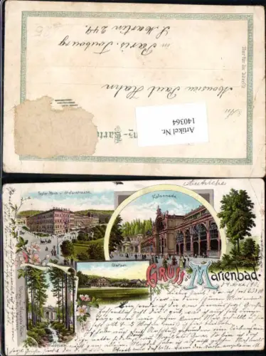 140364,Tolle Litho Gruss aus Marienbad Glatzen Waldquelle 1899