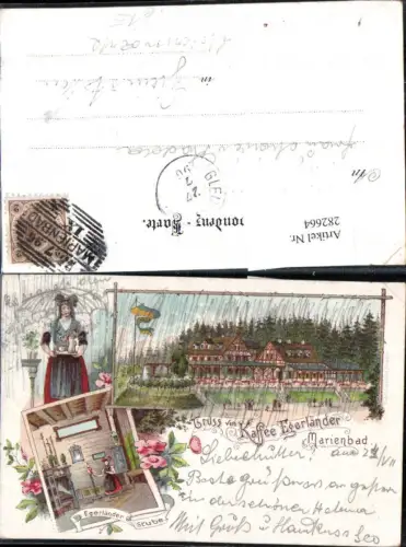 282664,Litho AK Marienbad Marianske Lazne Kaffee Egerländer Stube Mehrbildkarte