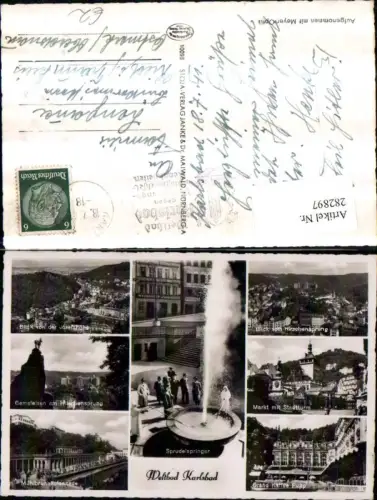 282897,Karlsbad Karlovy Vary Totale Stadtturm Sprudel Grand Kaffee Pupp Mühlbrunnkolonnade Hirschsprung Mehrbildkarte