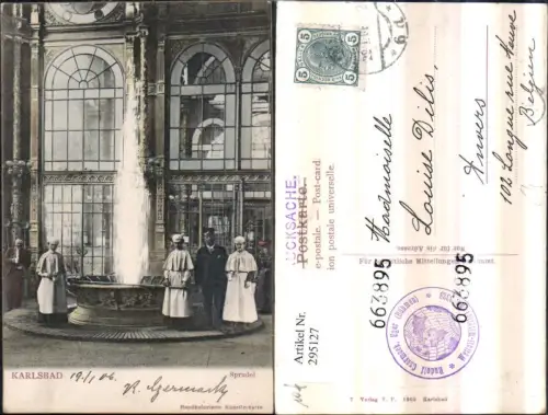 295127,Künstler AK Handkoloriert Karlsbad Karlovy Vary Sprudel Brunnen