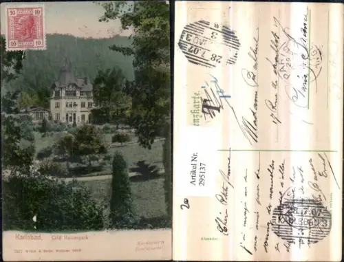 295137,Künstler AK Handkoloriert Karlsbad Karlovy Vary Cafe Kaiserpark