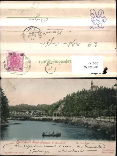 295156,Künstler AK Handkoloriert Gießhübl-Sauerbrunn b. Karlsbad Karlovy Vary Eger Brücke Kirche