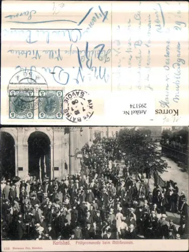 295174,Karlsbad Karlovy Vary Frühpromenade beim Mühlbrunnen Menschenansammlung