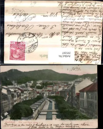 295207,Künstler AK Handkoloriert Karlsbad Karlovy Vary Teilansicht Alte u. Neue Wiese