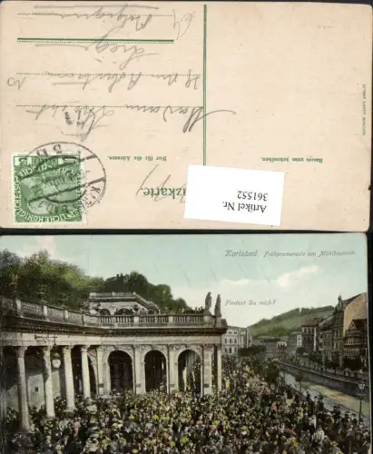361552,Karlovy Vary Karlsbad Frühpromenade am Mühlbrunnen Menschenansammlung