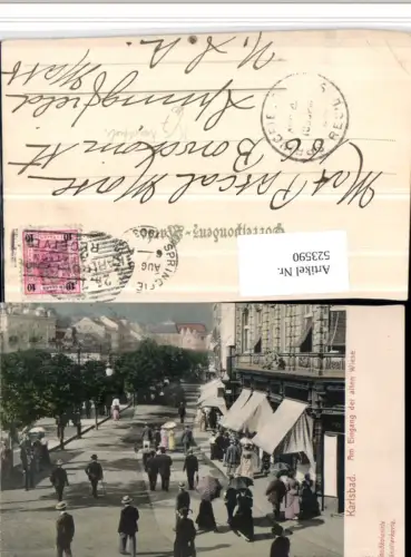 523590,Künstler AK Handkoloriert Karlsbad Karlovy Vary Alte Wiese Straße