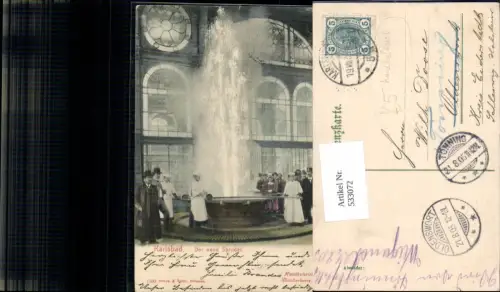 533072,Karlsbad Karlovy Vary Quelle Sprudel handkolorierte Künstlerkarte pub Brück