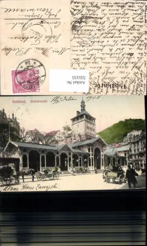 535155,Karlsbad Karlovy Vary Marktbrunnen Kutsche 1908 pub Poy 1648