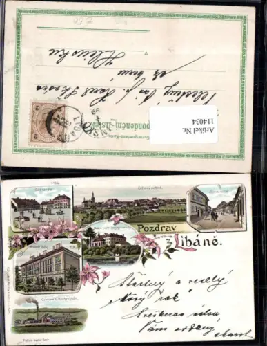 114034,tolle Litho Gruss aus Libane Liban bei Jicin 1897 Königgrätz Fabrik Blocha