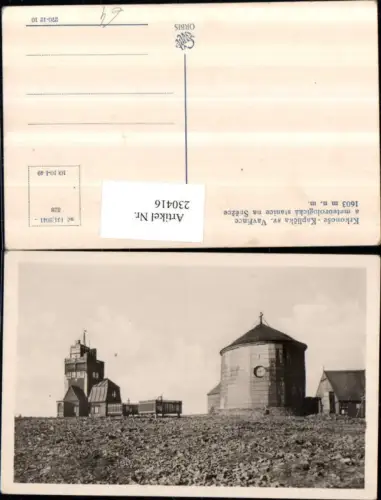 230416,Krkonose Kaplicka sv Vavrince a meteorologicka stanice na Snezece Riesengebirge Kapelle