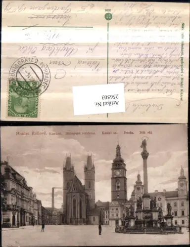 256503,Hradec Kralove Königgrätz Namesti Biskupska residence Kostel Ducha Bila vez Kirche Turm Säule