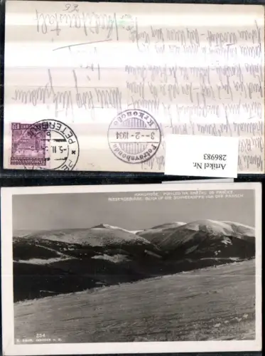 286983,Krkonose Riesengebirge Blick auf d. Schneekoppe von d. Pansch Bergkulisse b. Mala Upa
