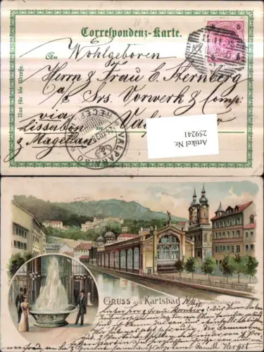 259241,Litho AK Gruß aus Karlsbad Karlovy Vary Sprudelcolonade Sprudel Mehrbildkarte