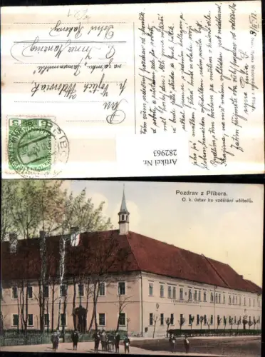 282963,Pozdrav z Pribora Pribor Freiberg C. k. Ustav ku vzdelani ucitelu Schule Gebäude