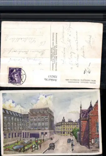 326217,Künstler AK M. Besek Mährisch Ostrau Ostrava Schillerplatz Sparkassa Hotel