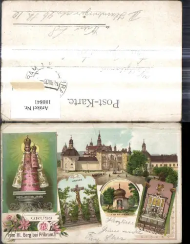 180841,Mittelböhmen Litho Gruß v. Hl. Berg b. Pribram Kalvarrie Brunnen Marienaltar