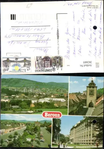 282605,Beroun Beraun Totale Plzenska brana Gottwaldovo namensti Ekonomicka skola Schule Mehrbildkarte