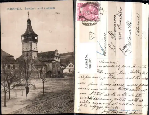 298585,Dobrovice Dobrowitz Starozitny detail z namesti Rathaus Turm