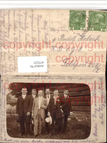 475225,Foto AK Petrovice u Sedlcan Petrowitz Männer Hüte