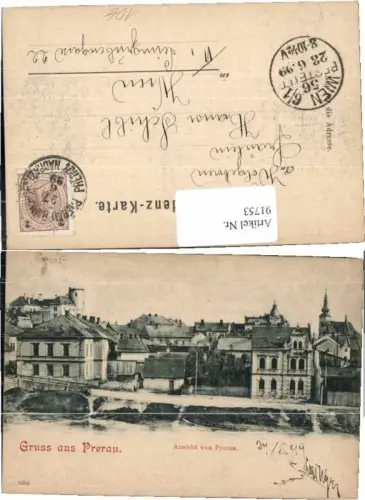 91753,Gruss aus Prerau Prerov Partie im Ort 1899