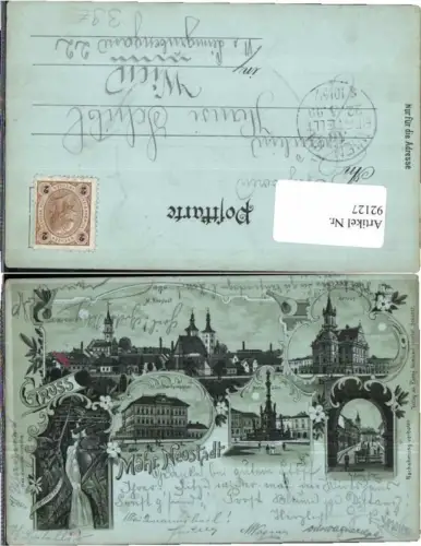 92127,Tolle Mond Litho Gruss aus Mährisch Neustadt Unicov 1898