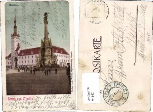 94142,GRuss aus Olmütz Olomouc Hauptplatz Rathaus 1900
