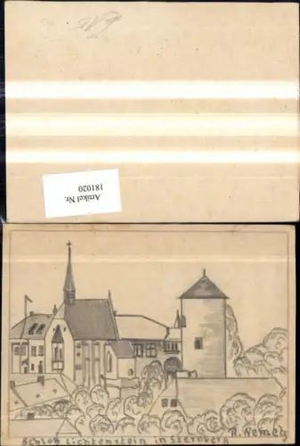 181020,Künstlerkarte Zeichnung Olmütz Schloß Liechtenstein i. Sternberg Sternberk
