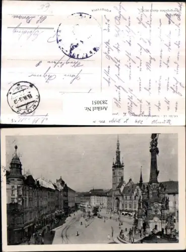 283051,Olmütz Olomouc Ring Pestsäule Säule Geschäfte Turm Feldpost Stempel