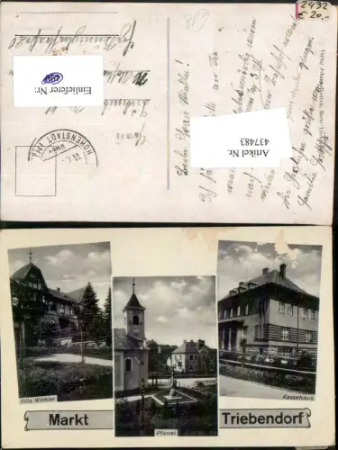 437483,Markt Triebendorf Trebarov Villa Winkler Pfarrei Kassehaus Mehrbildkarte