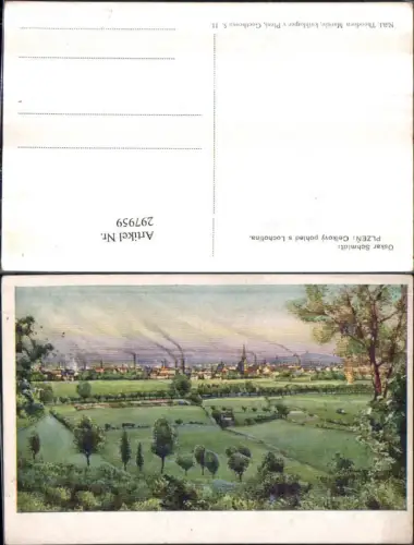 297959,Künstler AK Oskar Schmidt Plzen Pilsen Celkovy pohled s Lochotina Totale