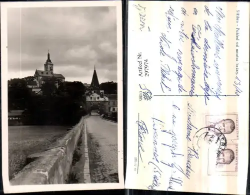 297974,Stribro Mies Pohled od mostni brany Straße Tor Kirche
