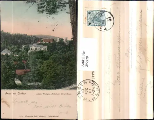 297979,Handmalerei Handkoloriert Gruß aus Tachau Tachov Schloss Heiligen Reitschule Försterhaus