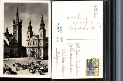 326261,Klatovy Klattau Mirove namesti Kirche Rathaus Brunnen