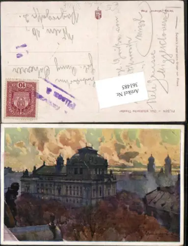361485,Künstler AK Jaroslav Setelik Plzen Pilsen Das städtische Theater