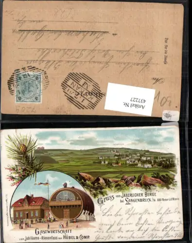 437227,Litho Gruß vom Jaberlicher Berg b. Langenbruck Dlouhy Most Gasthaus Fass