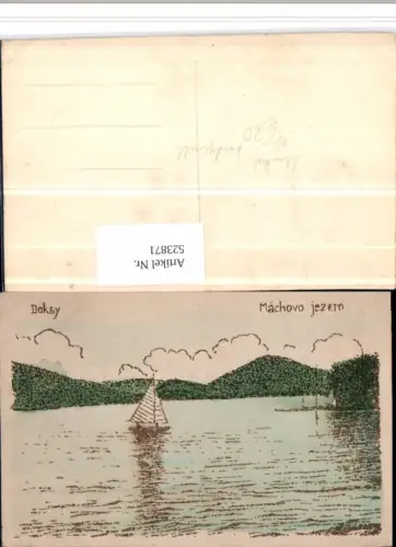 523871,Künstler AK Unikat handgemalt Doksy Hirschberg Machovo jezero See Boot