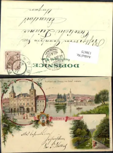 138675,Pozdrav z Pisku Radnice Pisek 1900 Litho