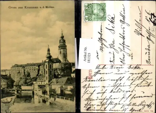 181323,Südböhmen Gruß aus Krumau Krumlov a. d. Moldau Partie Kirche Schloss
